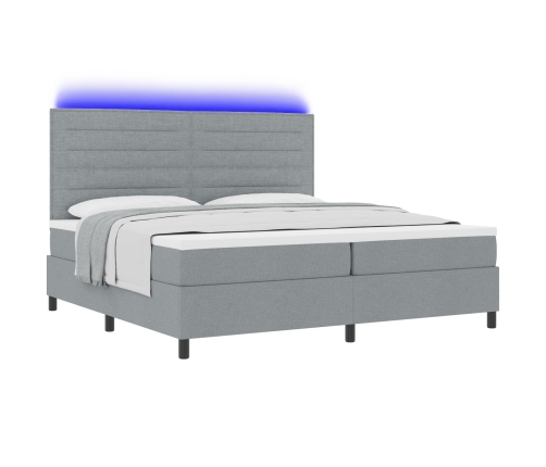 Cama con somier  con colchón y luz LED gris 200x200 cm de tela