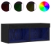Mueble de TV de pared con luces LED Roble negro 80x30x30 cm