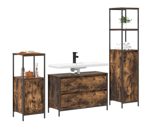 Conjunto de muebles de baño de 3 piezas en roble ahumado y madera elaborada