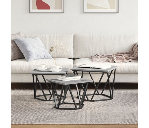 Mesas Laterales  3 pcs Gris Sonoma Madera Elaborada