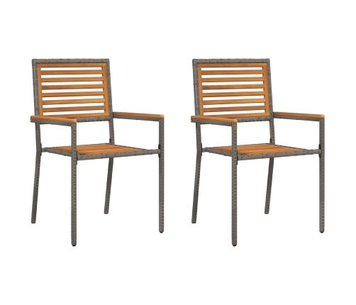 Sillas apilables de jardín  con cojines, 2 pcs, Gris de ratán sintético