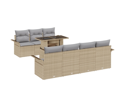 Conjunto de Sofá de Jardín de 8 Piezas con Cojines Beige de Poli Ratán