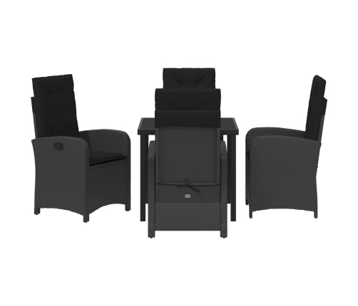 Conjunto de Comedor de Jardín de 5 Piezas  con Cojines Poliratán Negro