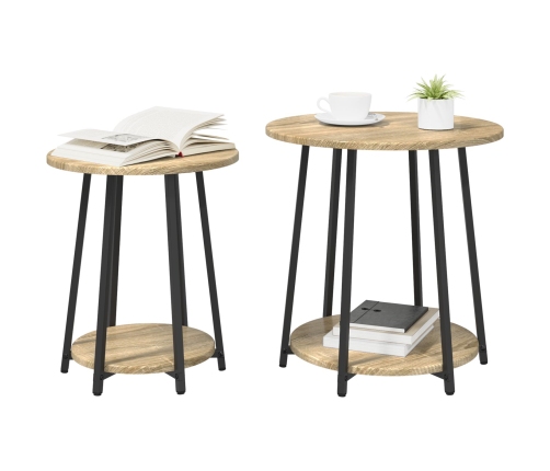 Mesa auxiliar  de 2 piezas en madera de roble sonoma y metal