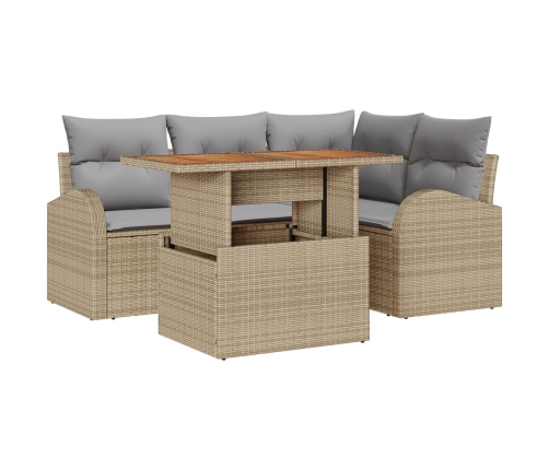 Set de Comedor para Jardín  de 5 Piezas con Cojines Beige de Poliéster y Ratán