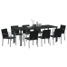 Set de Comedor para Jardín de 9 Piezas con Cojines de Ratan de Poliéster Negro