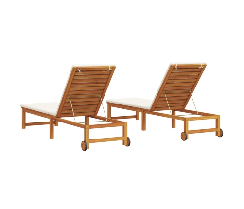 Tumbonas 2 pcs con cojines de madera de acacia,  Tumbona con cojines crema de madera de acacia