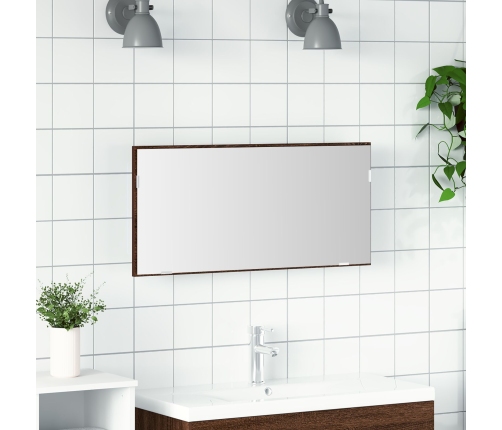 Gabinete Espejo de Baño  con Luz LED Roble Marrón 80x37 cm