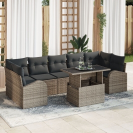 Conjunto Sofá Jardín 8 Piezas con Cojines Gris Ratán
