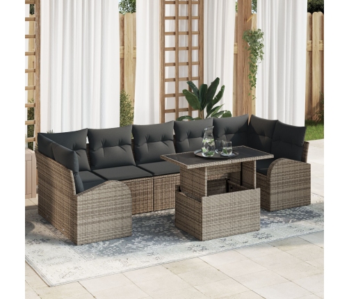 Conjunto Sofá Jardín 8 Piezas con Cojines Gris Ratán
