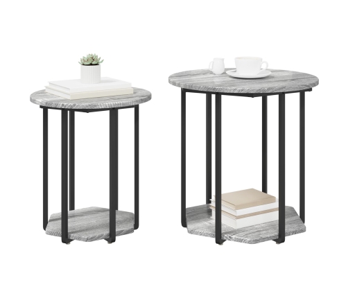 Mesa Lateral  2 pcs Gris Sonoma de Madera y Metal