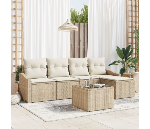 Conjunto de Sofá de Jardín Set de 6 Beige Ratan y Poliéster