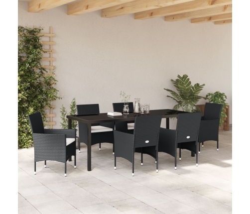Conjunto de Comedor de Jardín  de 7 Piezas Negro de Ratán Poliéster