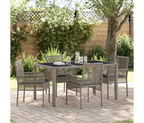 Conjunto de Comedor de Jardín de 5 Piezas con Cojines Gris de Poliratán