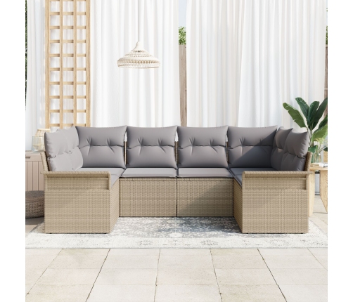 Conjunto de Sofás de Jardín  de 6 Piezas con Cojines Beige Ratán Polipropileno