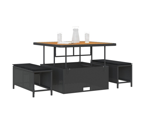 Conjunto de Comedor de Jardín de 3 Piezas con Cojines Negro de Poliratán Acacia