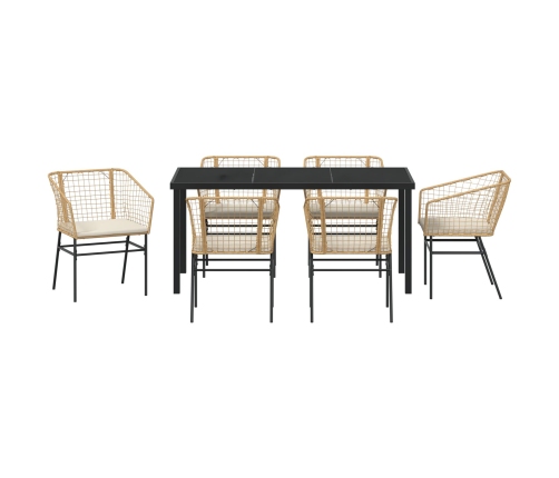 Set de Comedor de Jardín  de 7 Piezas con Cojines Marrón Polirratán
