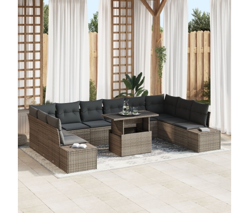 Juego de Sofá de Jardín  11 Piezas Gris Rattan, Cojines de Poliéster