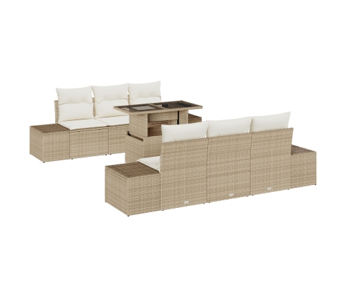 Conjunto de Sofá de Jardín de 7 Piezas con Cojines Beige de Ratán Sintético