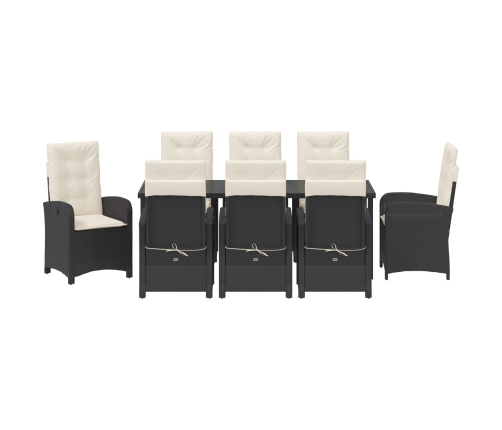 Set de Comedor de Jardín  de 9 Piezas con Cojines Poliratán Negro