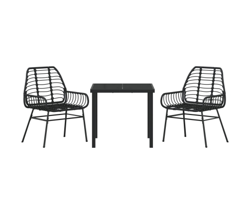 Juego de Comedor de Jardín de 3 Piezas Negro Poliratán