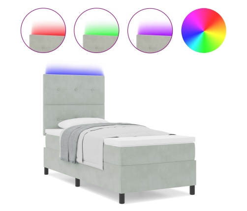 Cama Box Spring  con Colchón y Luz LED Gris Claro 90x200 cm Terciopelo