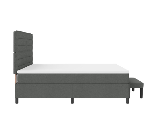 Cama Box Spring  con Colchón y Banco Gris Oscuro 200x200 cm Tela