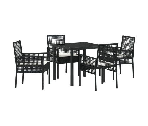 Juego de Comedor de Jardín de 5 Piezas con Cojines de Ratán Negro