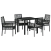 Juego de Comedor de Jardín de 5 Piezas con Cojines de Ratán Negro