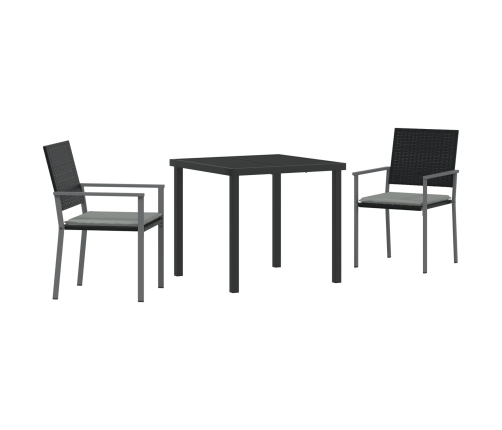 Conjunto de Comedor de Jardín de 3 Piezas con Cojines Negros Poliratán