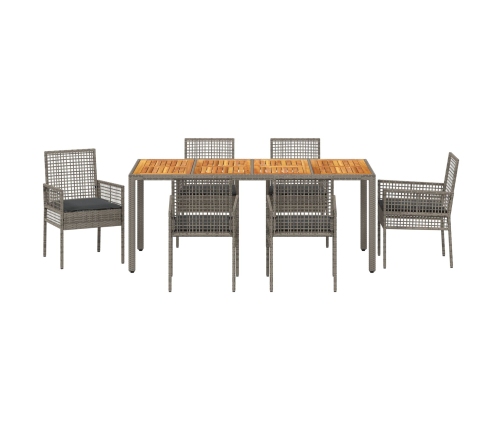 Set de Comedor de Jardín  de 7 piezas con Cojines Gris de Poliratán