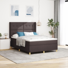 Cama con somier de  y colchón & LED Marrón Oscuro 140x190 cm Tela