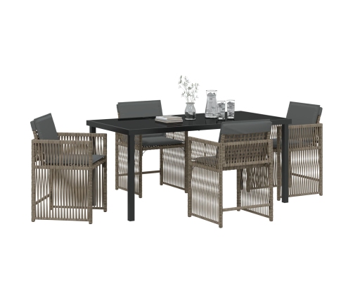 Conjunto de Comedor de Jardín de 5 Piezas con Cojines Gris de Poliratán