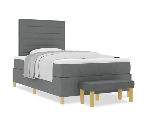 Cama con Box Spring y Banco Gris Oscuro 120x200 cm Tela