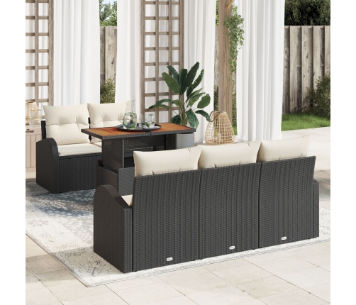 Conjunto de Comedor de Jardín  de 6 Piezas con Cojines Negro de Ratán de Polietileno Acacia