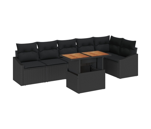 Conjunto de Sofás de Jardín  Set de 7 Negro Ratán