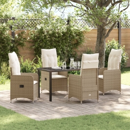 Set de Comedor de Jardín de 5 Piezas con Cojines Beige Poliratán