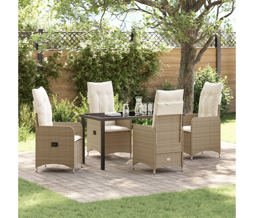 Set de Comedor de Jardín de 5 Piezas con Cojines Beige Poliratán