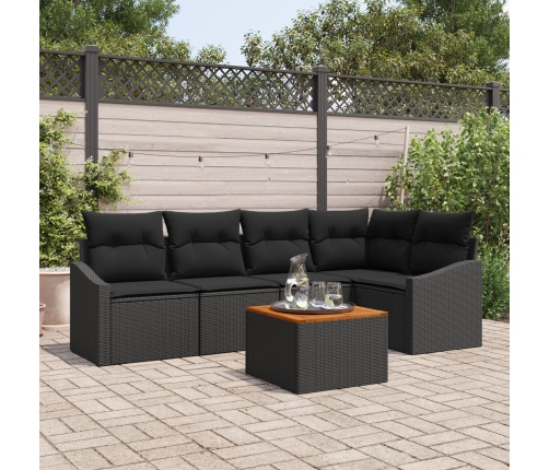 Conjunto de Sofá de Jardín de 6 Piezas con Cojines Negro Poliratán Acacia