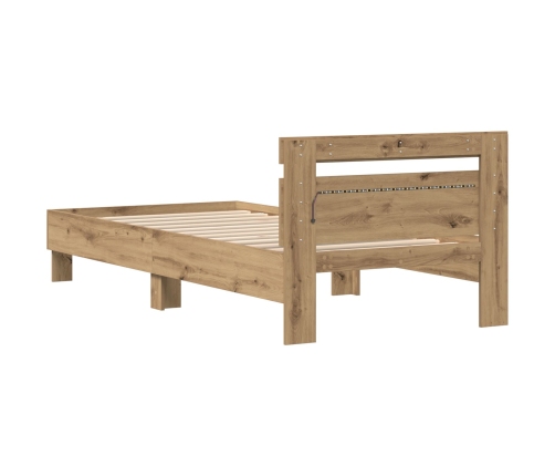 Estructura de Cama  con Luces LED Roble Artisan 90x200 cm Madera Ingenierizada