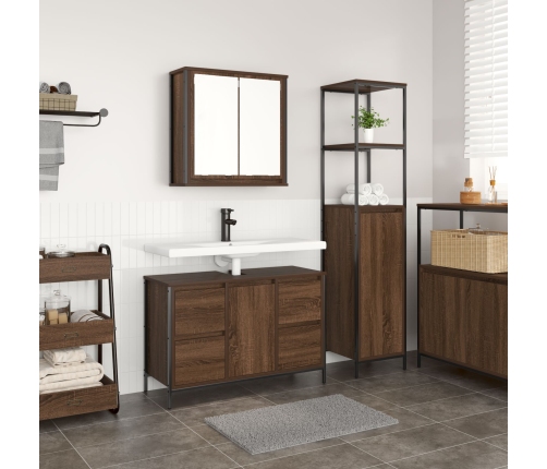 Juego de Muebles de Baño de 2 Piezas  en Madera de Roble Marrón