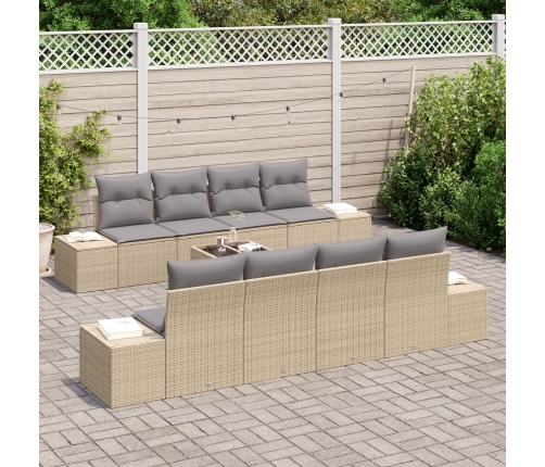 Set de Sofá de Jardín de 7 Piezas con Cojines Beige Ratán Poliéster