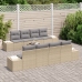 Set de Sofá de Jardín de 7 Piezas con Cojines Beige Ratán Poliéster