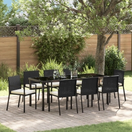 Conjunto de Comedor de Jardín de 9 Piezas  Negro Poliratán