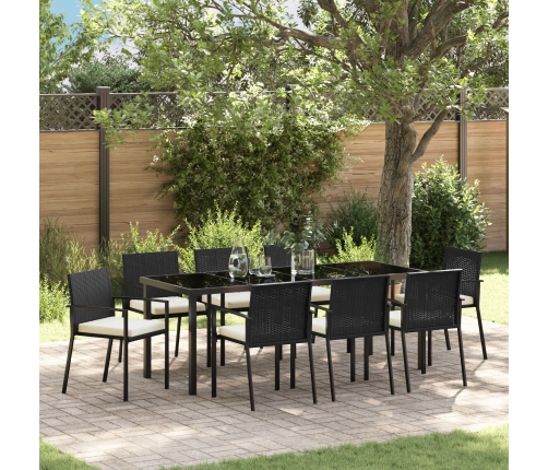 Conjunto de Comedor de Jardín de 9 Piezas  Negro Poliratán