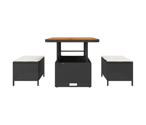 Conjunto de Comedor de Jardín de 3 Piezas con Cojines VidaXL Ratán Poliéster Acacia Negro