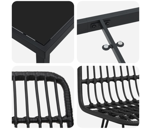 Juego de 5 Sillas de Comedor de Jardín Negras de Poliratán