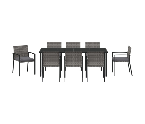 Conjunto de Comedor de Jardín de 9 Piezas  Gris Poliratán