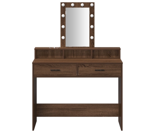 Mesa de maquillaje  con luces LED de madera de roble marrón 100x41x140 cm