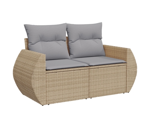 Conjunto de Sofá de Jardín de 10 Piezas con Cojines Beige Rattan Poliéster Acacia,  Conjunto de Comedor de Jardín de 3 Piezas con Cojines Beige Rattan Poliéster Acacia